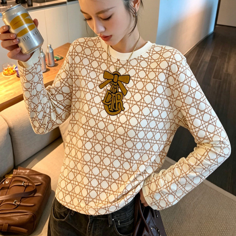 2026秋季新款植绒显瘦长袖T恤女