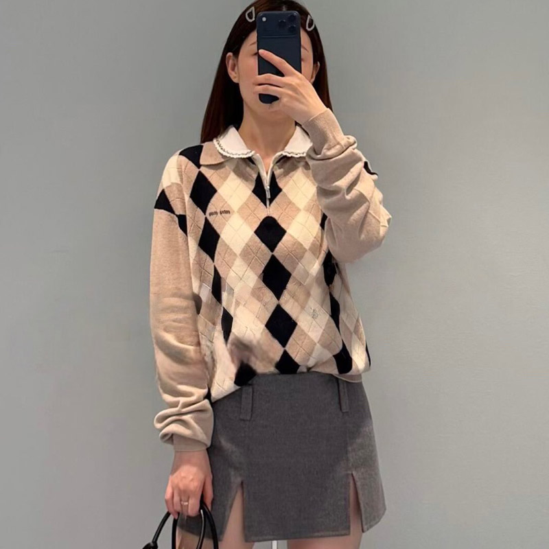 秋冬学院风POLO领羊毛衫女装宽松