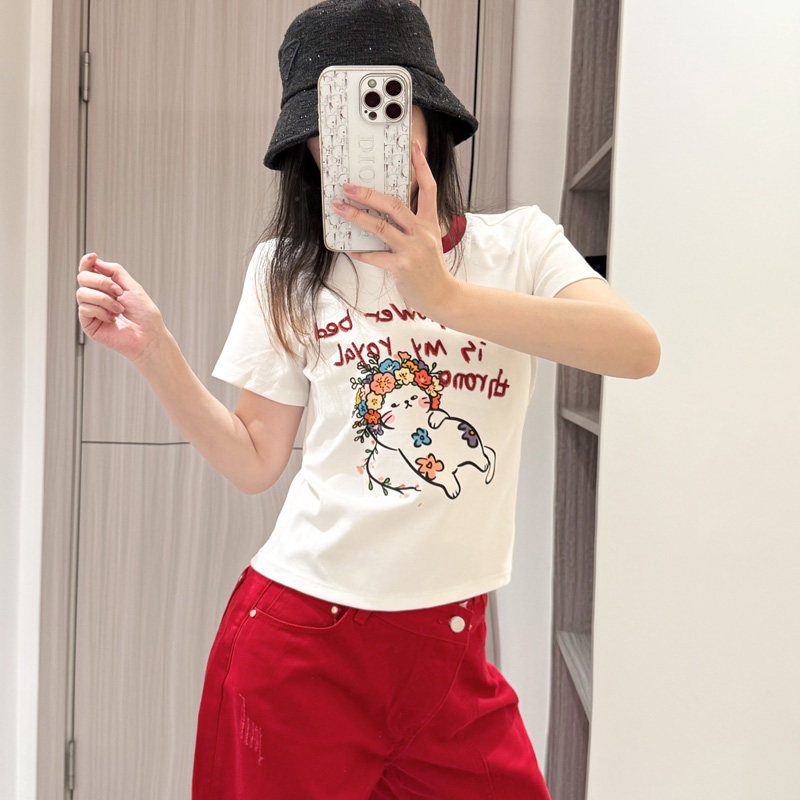 2026新款卡通刺绣修身女T恤女棉