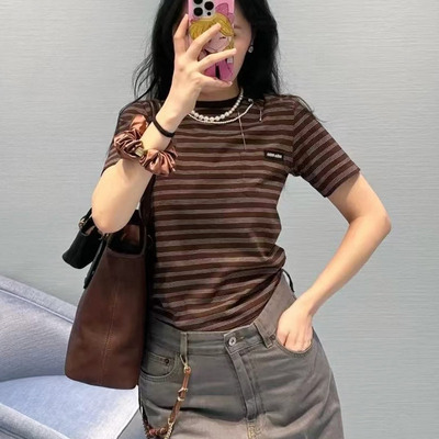 条纹短袖T恤女2025夏季新款纯棉