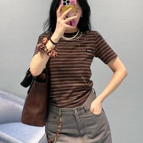 条纹短袖T恤女2025夏季新款纯棉