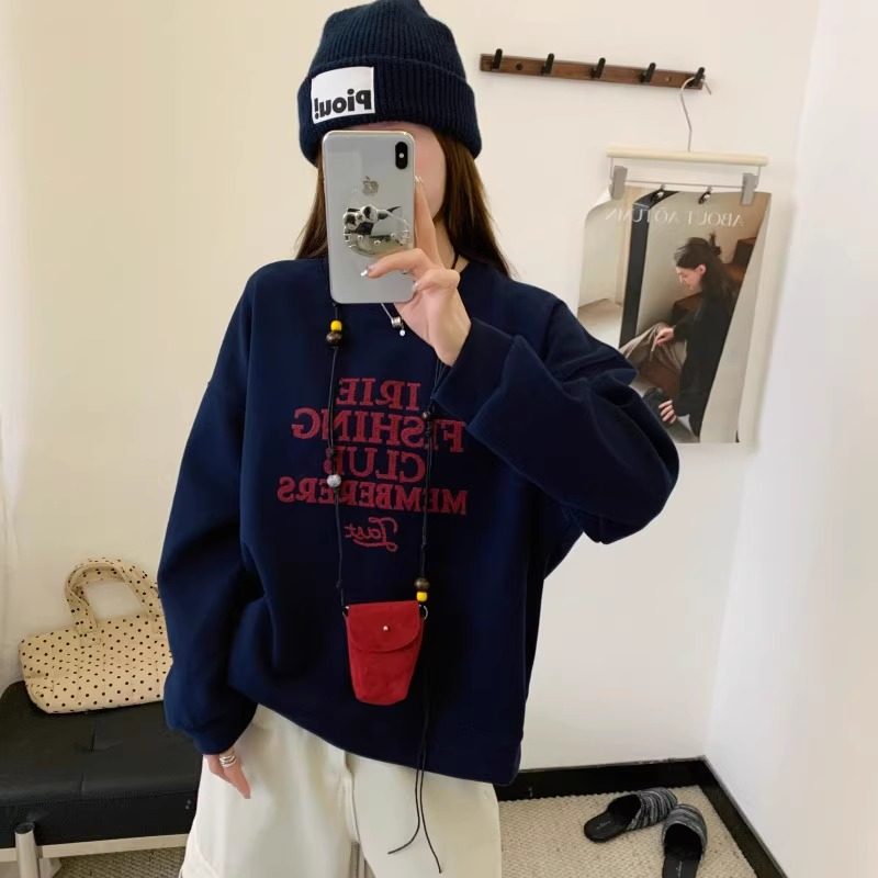 2025秋季新款韩版时尚字母印花圆领卫衣女短款宽松百搭减龄上衣潮