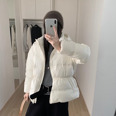 专柜品质2025冬季新款韩系甜美收腰连帽羽绒服女短款90白鸭绒外套
