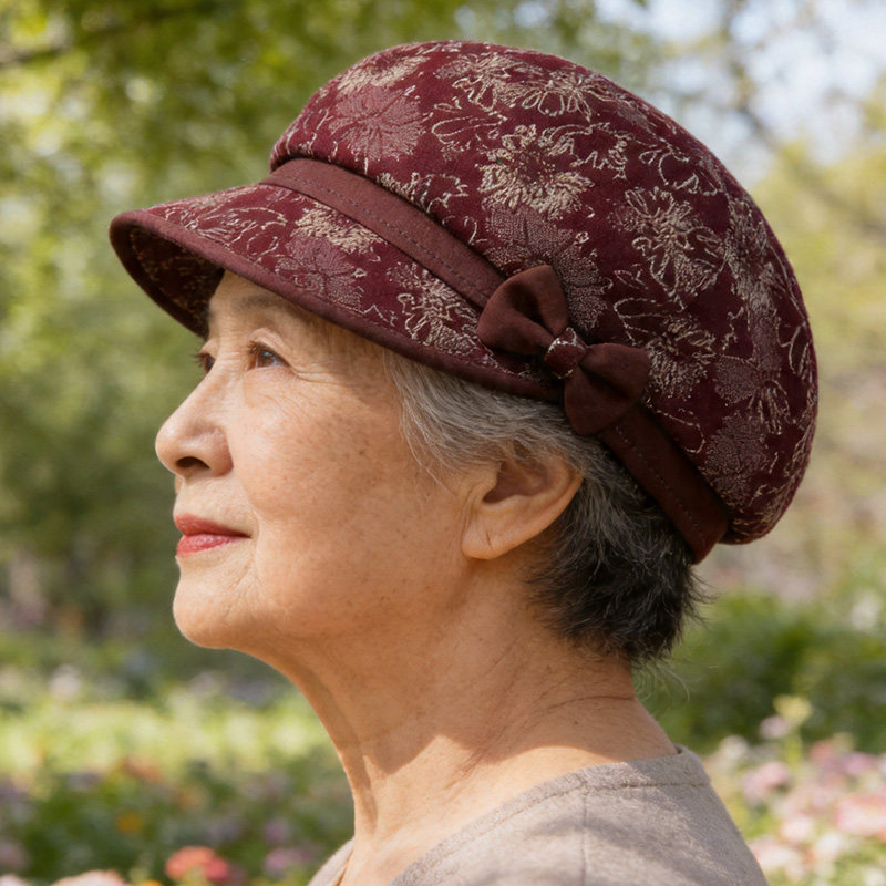 复古花纹防风八角鸭舌帽中老年女士春夏遮阳帽妈妈婆婆户外帽子秋