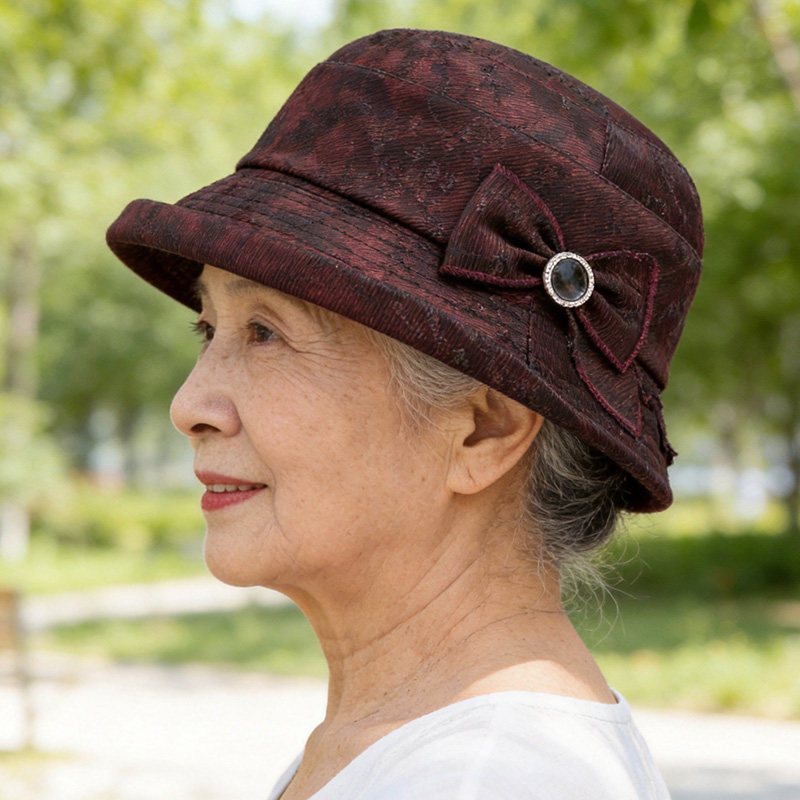 春夏季优雅蝴蝶结奶奶渔夫帽女春夏中老年遮阳帽遮阳防风妈妈盆帽