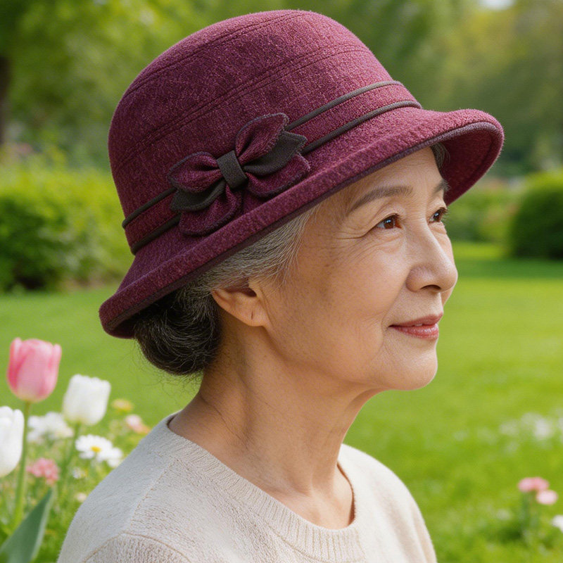 中老年春夏防风帽子女妈妈渔夫帽薄款蝴蝶结卷边奶奶晒遮阳帽户外