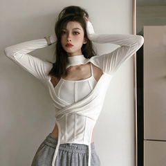 Real price design irregular clavicle fine long sleeve T-shirt