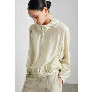 真丝长袖外套女2026春夏新款纯色松弛感穿搭连帽显瘦桑蚕丝上衣