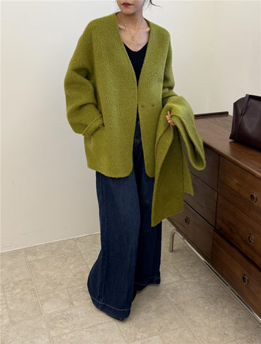 2025秋冬新款双面呢大衣女羊驼绒苏力贝贝极简无领带围巾爆款高货