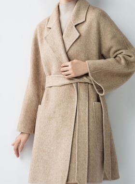 100%骆驼绒浴袍LABBRO款女士欧美简约双面呢驼绒大衣