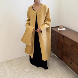 早春防寒无领双面羊绒大衣女2025年秋冬新款宽松小个子显瘦围巾款