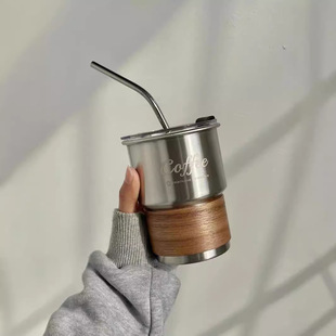 304不锈钢咖啡杯啤酒水杯户外露营便携折叠杯礼品带盖480ml燕子杯