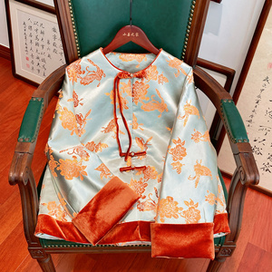 小善之家冬季加厚夹棉宋锦提花复古新中式国风外套棉袄唐装棉服女