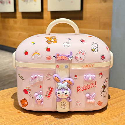 卡通可爱少女心收纳盒桌面整理盒儿童零食玩具储物盒家用手提药箱