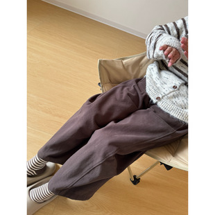 子 加厚松紧腰百搭显瘦裤 2025秋冬新品 棉质高腰抓绒阔腿休闲裤