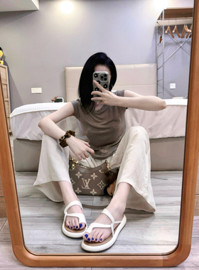 松弛老钱风天丝含绵羊毛小飞袖T恤女微透显瘦打底慵懒短款上衣夏