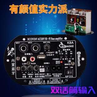 双话筒大功率12V24V220V蓝牙功放板低音炮功放板音箱主板车载家用