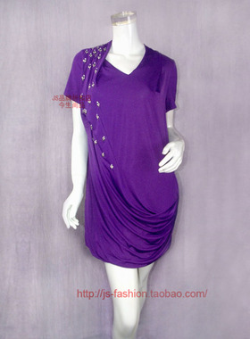 100元2件清仓!ZOKO倬可儿 V领悬垂褶皱钉珠饰女夏针织连衣裙L0158