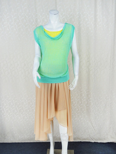 清新女夏提花假两件亚麻针织衫 100元 正品 卡VON 2M567WF 3件清仓