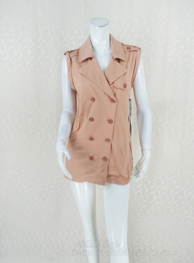 100元2件!摩卡奴MOCANO 正品女春夏双排扣西装领无袖外套60284