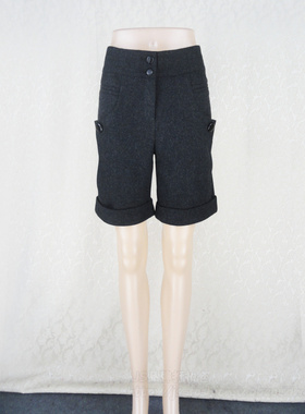 100元2件!青青果CYC正品百搭折边羊毛毛呢女秋冬短裤靴裤A4534