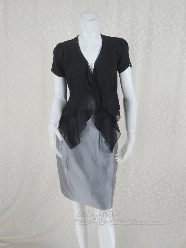 钡sion 品牌折扣雪纺拼接假两件短外套空调衫12s124a