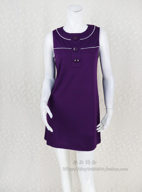 100元2件!ZOKO倬可儿 圆领无袖镶边纽扣饰女夏秋针织连衣裙L1007