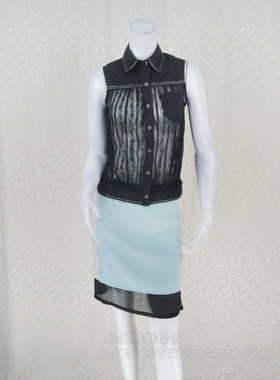 19.9清仓不退换!摩卡奴MOCANO正品女夏亮丝蕾丝翻领无袖衬衫70554