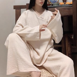 家居服套装 文艺复古双层柔软宽松舒适棉 柔米色柔软舒适复古风