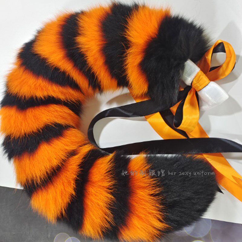 定制拼色狐狸毛尾猫咪巨粗肉感胖嘟嘟肥美尾巴cos妖兽尾磁吸绑带