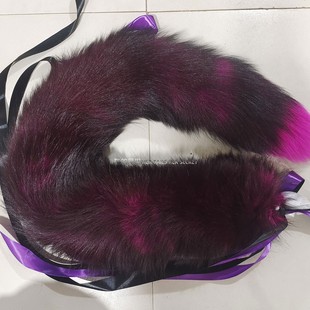 艳丽色彩玫红色玄狐狐狸毛尾巴紫红玄狐尾超大条狼尾猫尾毛绒真毛