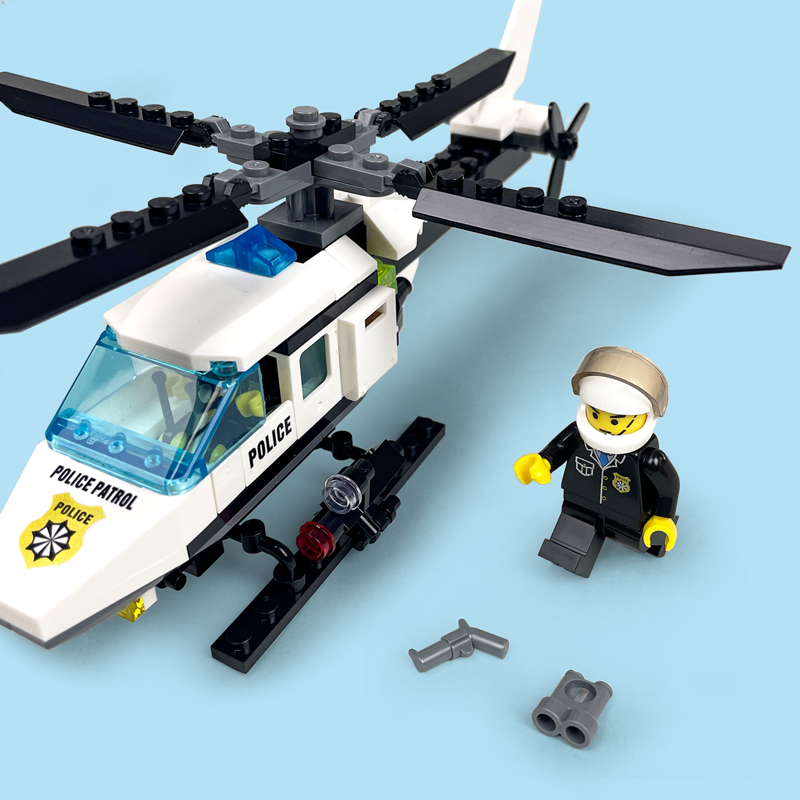 儿童直升飞机积木拼装玩具男孩子5岁6以上小学生警察警车拼图礼物