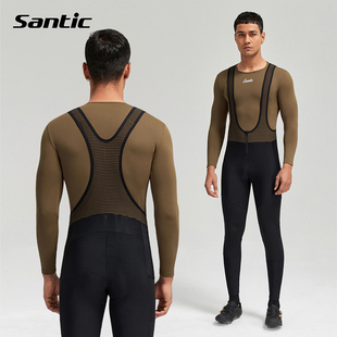 季 公路自行车保暖单车裤 川 24款 Santic森地客抓绒防风骑行背带长裤