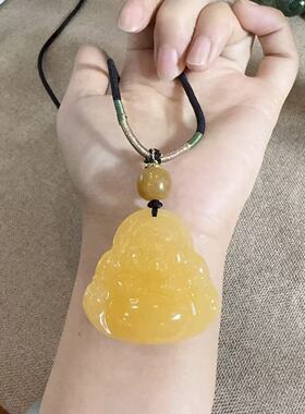 天然蜜正品色双面玉佛公项链