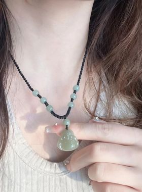 精品大肚弥勒佛公玉佩玉石吊坠玉佛玉坠项链锁骨链女款小佛公挂绳