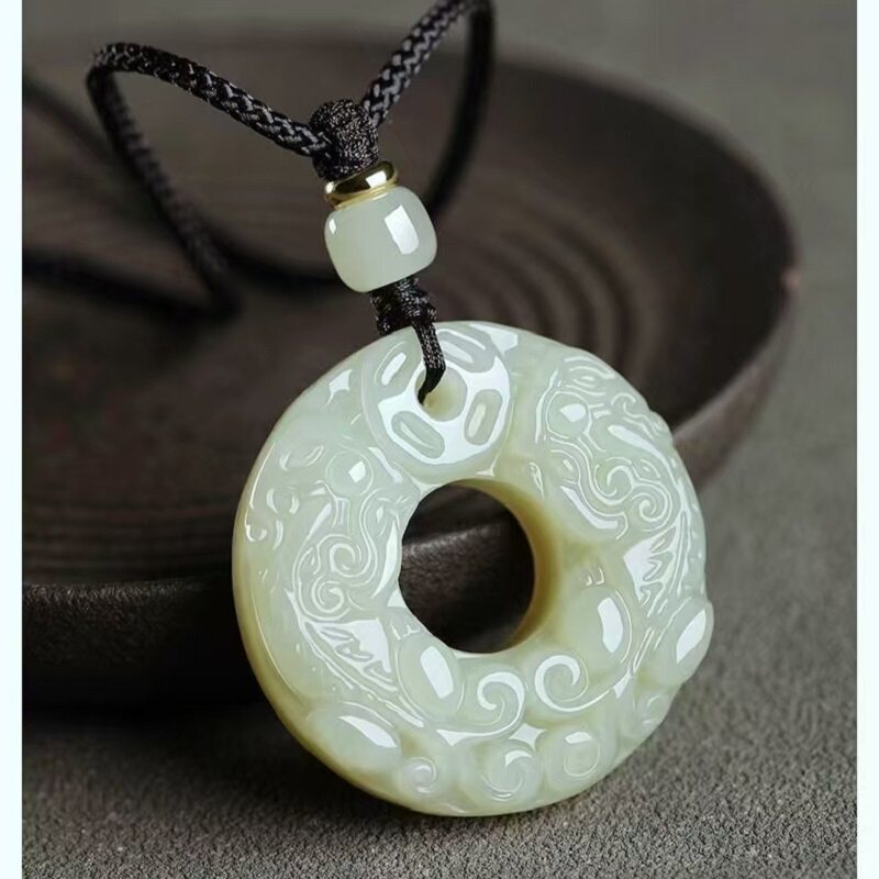 天然精雕玉石双貔貅吊坠平安扣玉坠男女青白玉招财项链吊坠送礼物