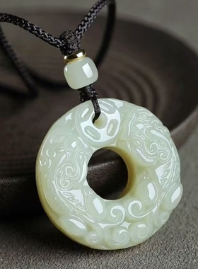 天然精雕玉石双貔貅吊坠平安扣