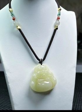 大款大肚笑佛吊坠项链青白玉玉佛