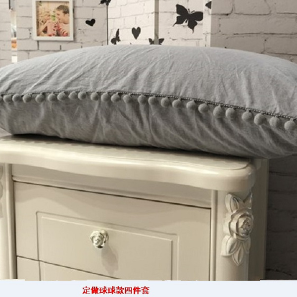 ins欧美球球款全棉枕套水洗棉32支流苏48*74cm纯棉枕头套一对拍2