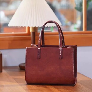 横款琴谱包 MBOX植鞣牛皮菜篮子手提包 手工皮具蜡线缝真皮女包包