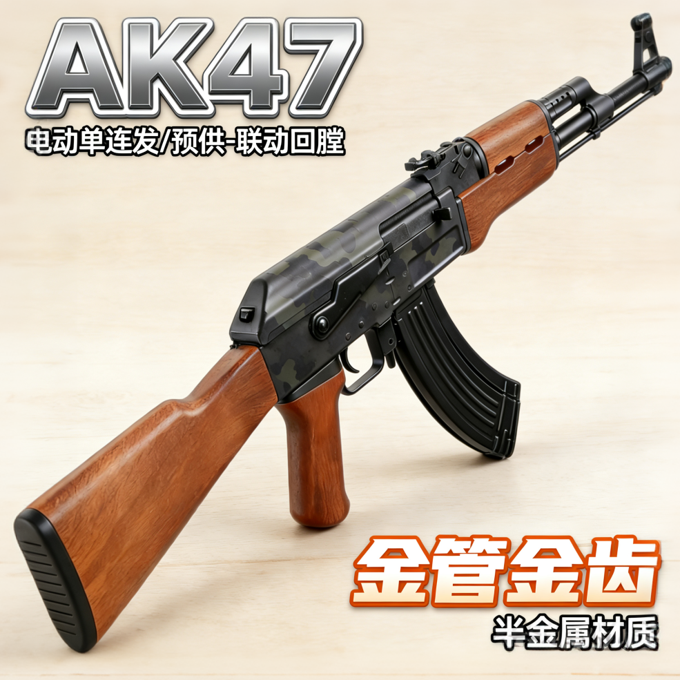三角AK47电动连发单发玩具枪成人S下场wargame半金属发射器洲模型