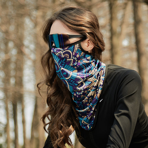 防晒面罩女挂耳三角巾围脖男夏季