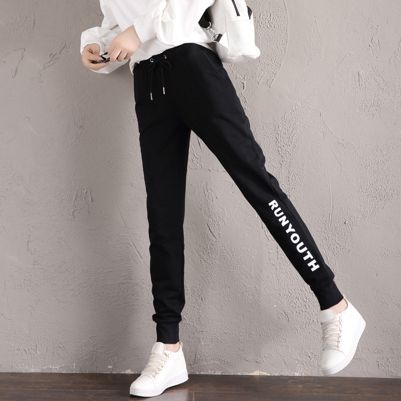 运动裤女秋季 夏季薄款2020新款潮宽松束脚休闲哈伦春秋黑色裤子
