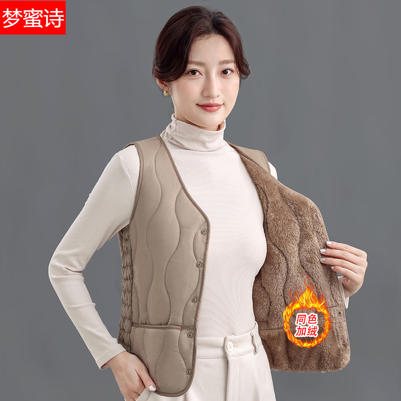 2024秋冬新款中式棉马甲女士加绒加厚短款中老年百搭防寒保暖马夹