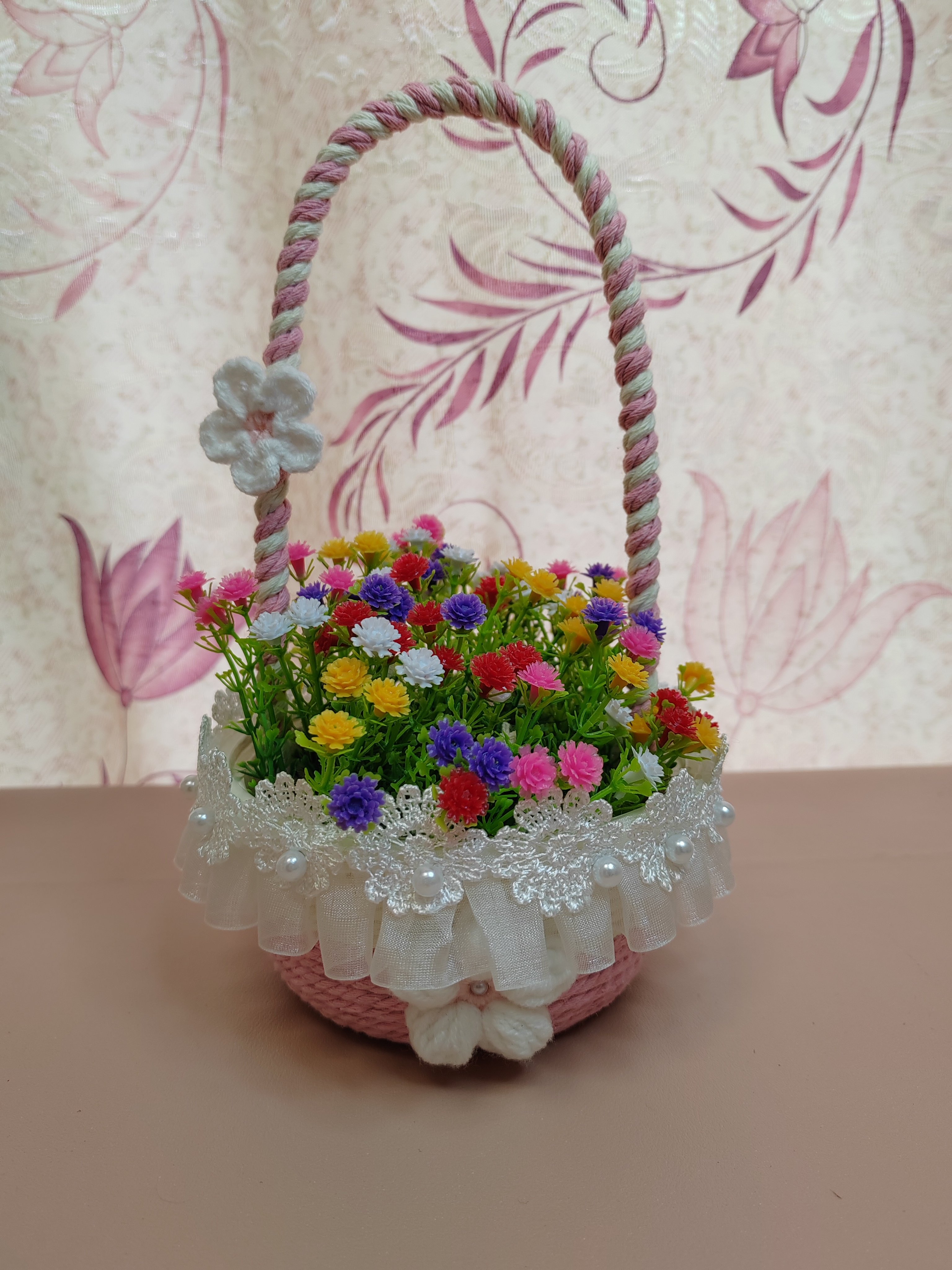 手工编织diy小花篮 编制收纳盒 收纳筐