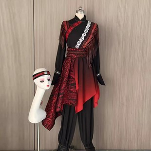 狂骉蒙古舞演出服藏族舞内蒙古舞蹈服男女红色艺考考级剧目表演服