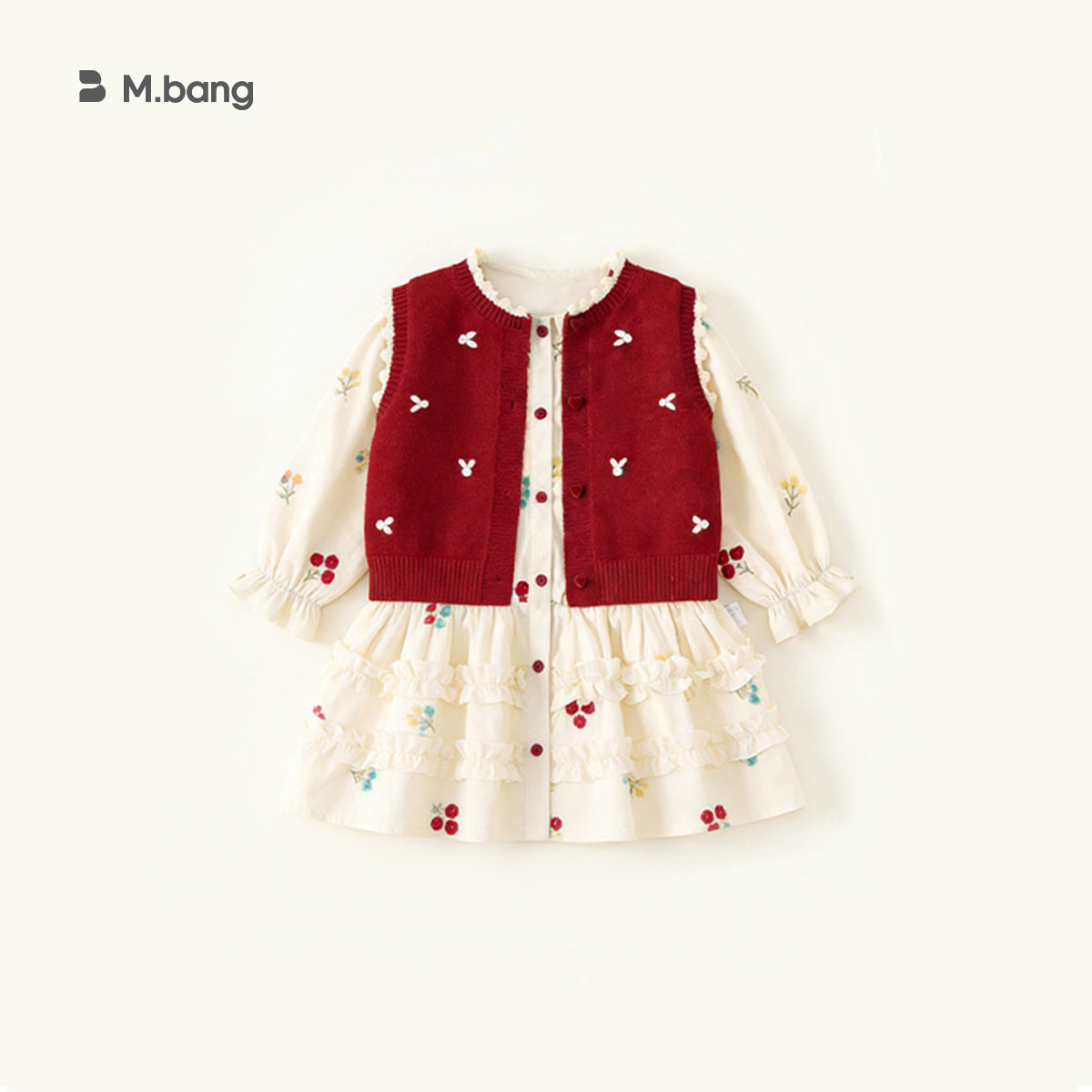 童装春季衣服针织马甲女孩子连衣裙女童裙套装儿童两件套80-140