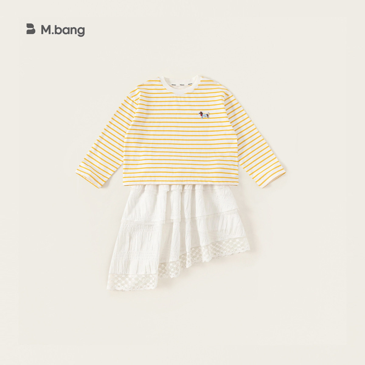 童装春季衣服条纹长袖T恤女童两件套半身裙不规则儿童套装110-160