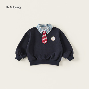 童装假两件衣服春装衬衫翻领学院风儿童上衣长袖男童卫衣80-140