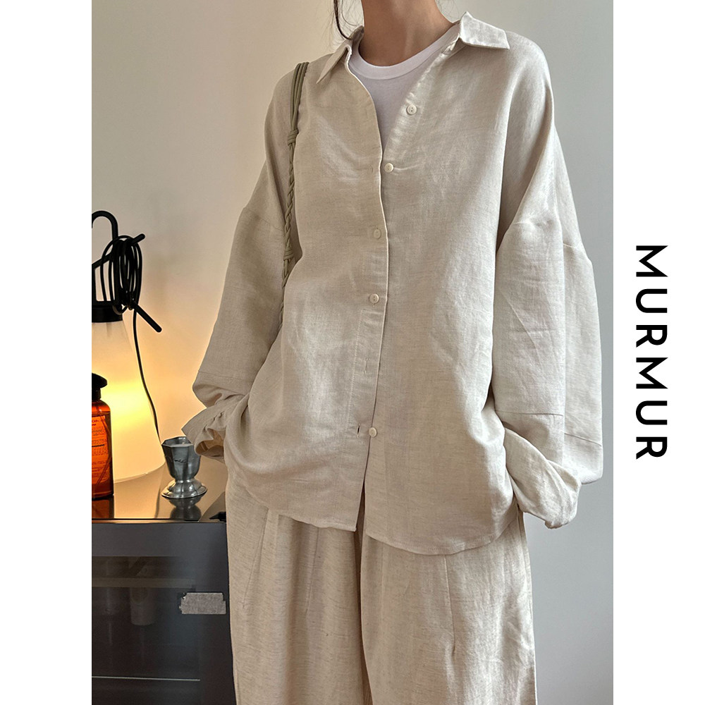 murmur宽松韩版长袖棉麻衬衫